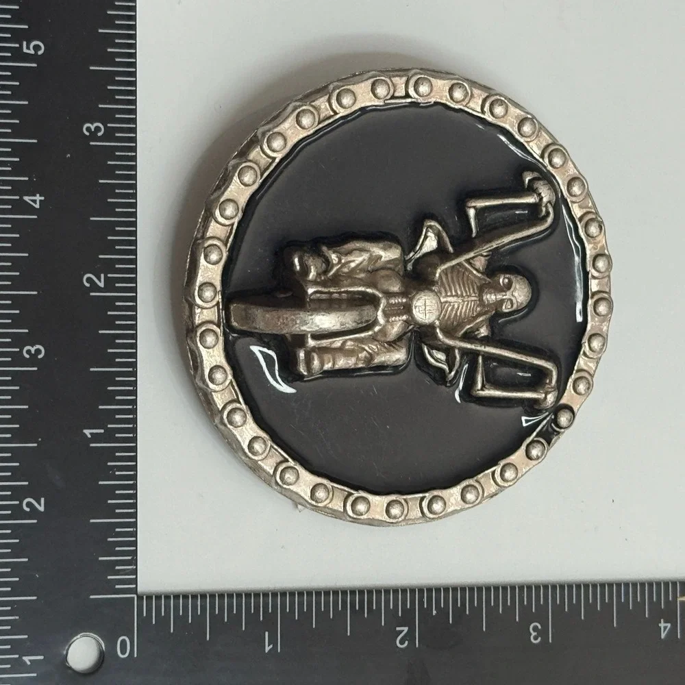 Skeleton Rider Motorcycle Belt Buckle Silver‎ Tone Black Metal Round
